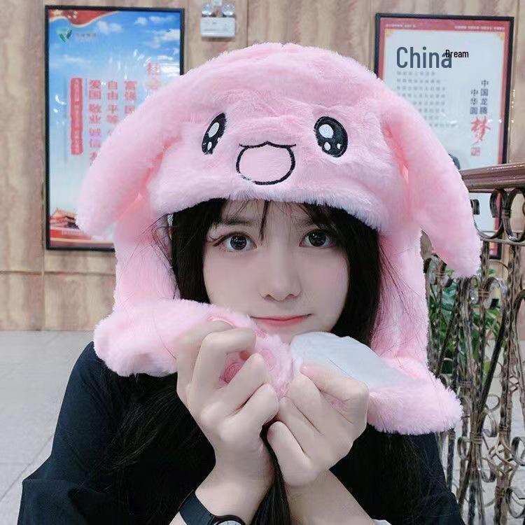 Children's Plush Cartoon Hat with Movable Ears - Luminous Rabbit Design for Parent-Child Matching