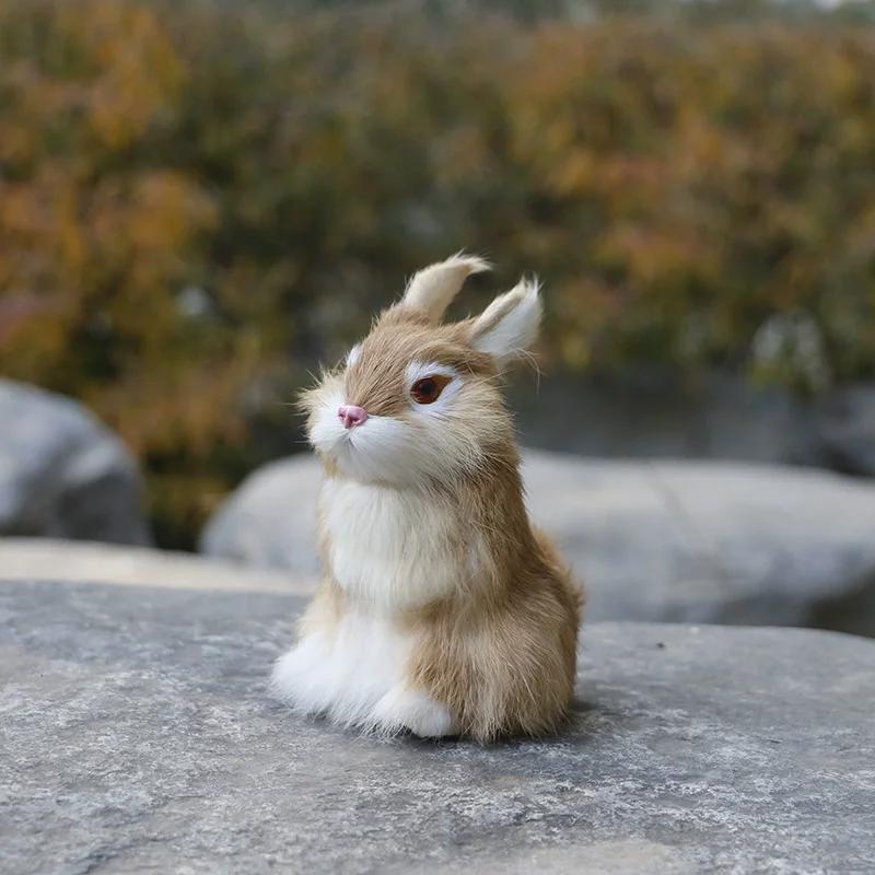 Simulated Rabbit Animal Model Miniature Ornament Home Decoration Crafts Simulated Animal Rabbit Fur Gift Statues Wholesale