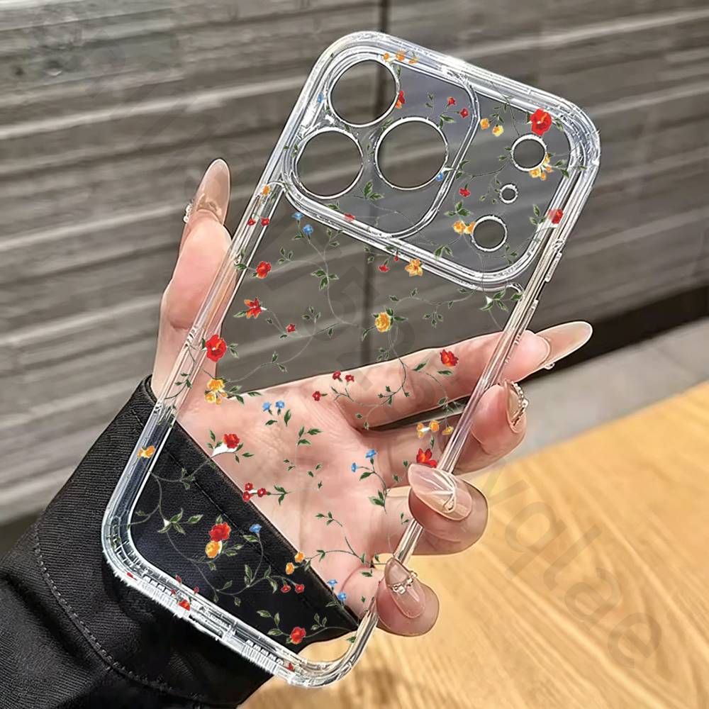 Flower Phone Case for iPhone 17 16 15 14 13 12 11 Pro Max Plus Air Mini 16E ProMax Transparent Case