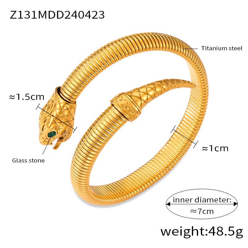 18K Gold Plated Zirconia Inlaid Titanium Steel Snake Head Tail Chain Bracelet
