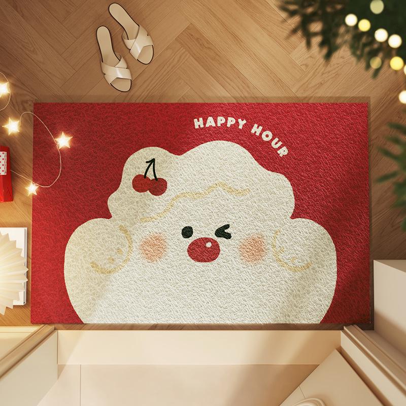 Christmas Festival Silk Ring Doormat: Wear & Dirt-Resistant, Cuttable Entryway Mat for a Festive Home Atmosphere 50x80cm
