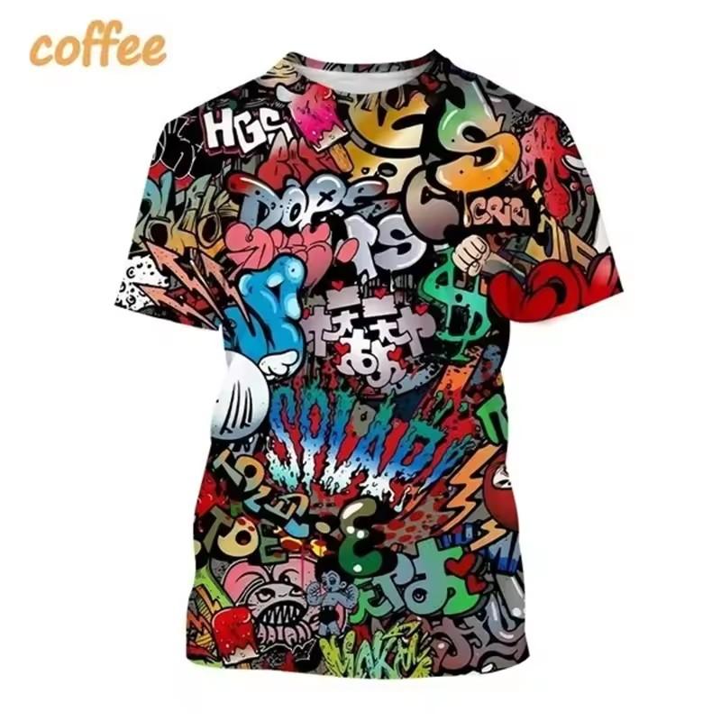 

Новая футболка с принтом хип-хоп-граффити 3D, хип-хоп, рэп, круглая горловина, короткий рукав, уличная живопись, модная мужская и женская футболка 6XL