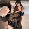 French sexy pajamas women's spring and autumn ice silk long suspender pajamas, two summer pure desire long skirts and robes with chest pads