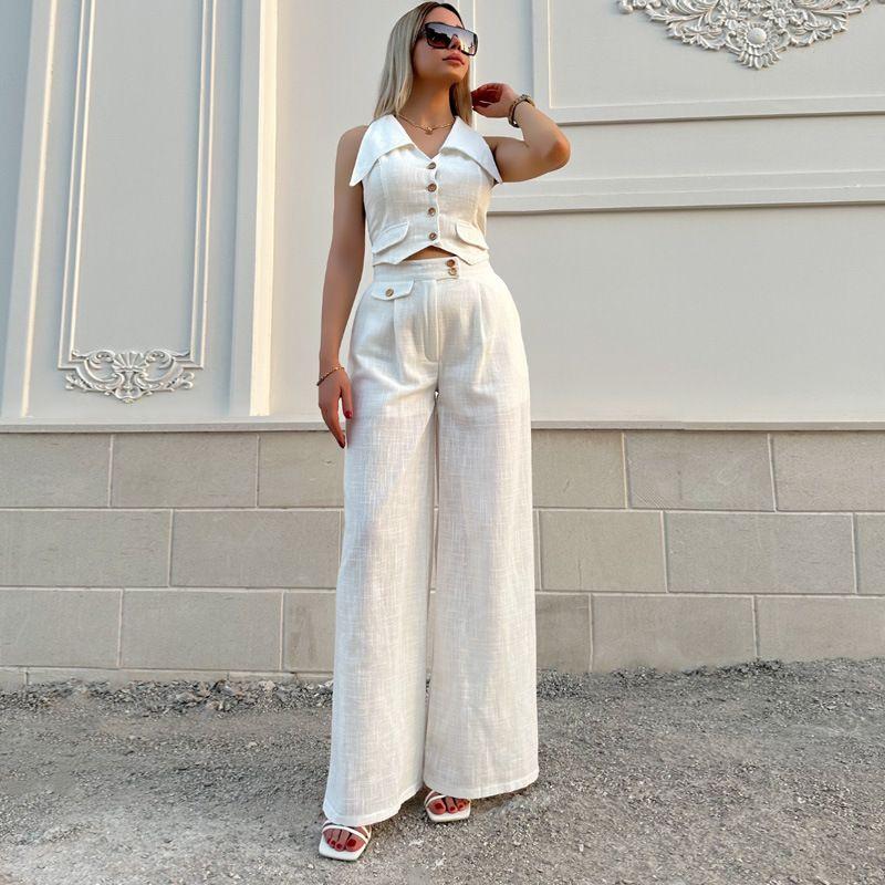 

European and American Set Women Fashion Advanced Sense Women Leisure Women clothes Two-piece Set Summer Two Piece Set Summer White XL