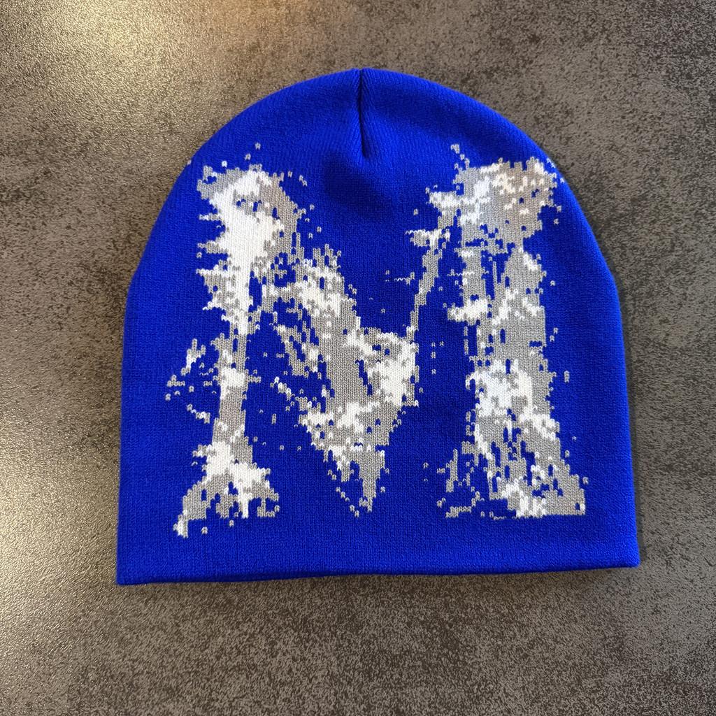 High Top No Brim Knit Cap With M Letter For Cozy Casual Wear