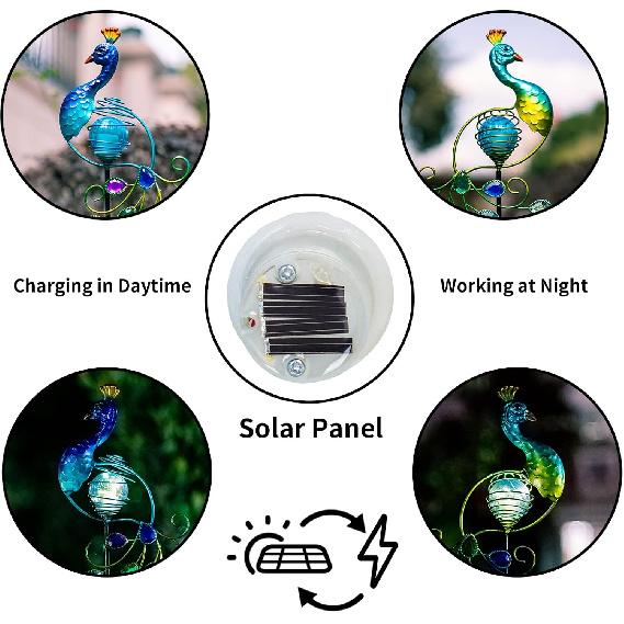 Viveta Garden Solar Lights Decorative, 2 Pack Metal Peacock Solar Lights Stake for Outdoor Garden Patio Yard Lawn Decorations