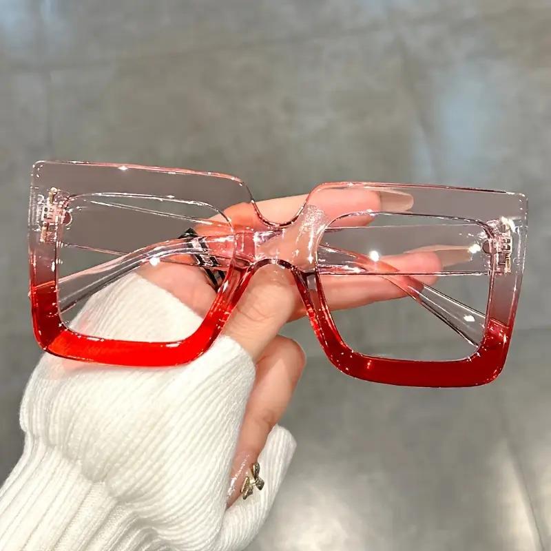 Large Square Frame Clear Lens Glasses Color Block Fashion Decorative Glasses Computer Spectacles For Women Men