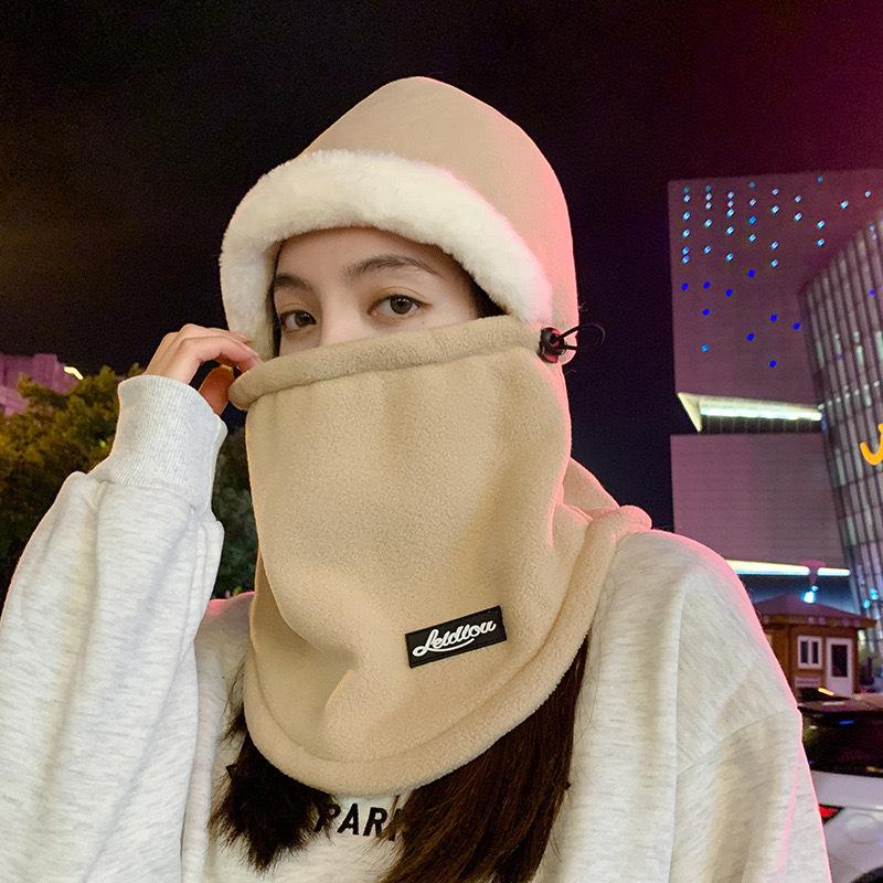 Integrated Cold Riding Winter Electric Vehicle Windproof Mask Hat Women's Ski Warm Scarf Headgear Neck Protector Cotton Hat