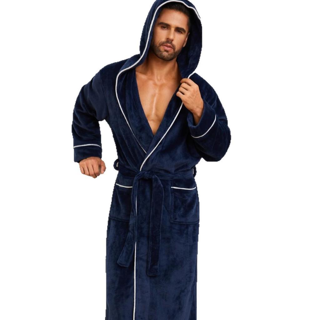 Unisex Hooded Flannel Bathrobes - Extra-Long, Plus-Size, Perfect for Autumn & Winter Lounging