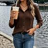 Women's Color Button Front Long Sleeve Hooded Knit Sweater Top