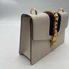 [Pre-Owned] Sylvie Gold Buckle Striped Web Satin Bow Wide Shoulder Strap Leather Handbag - Excellent #BGFA1