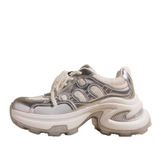 9Cm Inner Height Increase Dad Shoes Women 2025 New Lace Pearl Belt Thick-soled Mesh Breathable Casual Sports Shoes