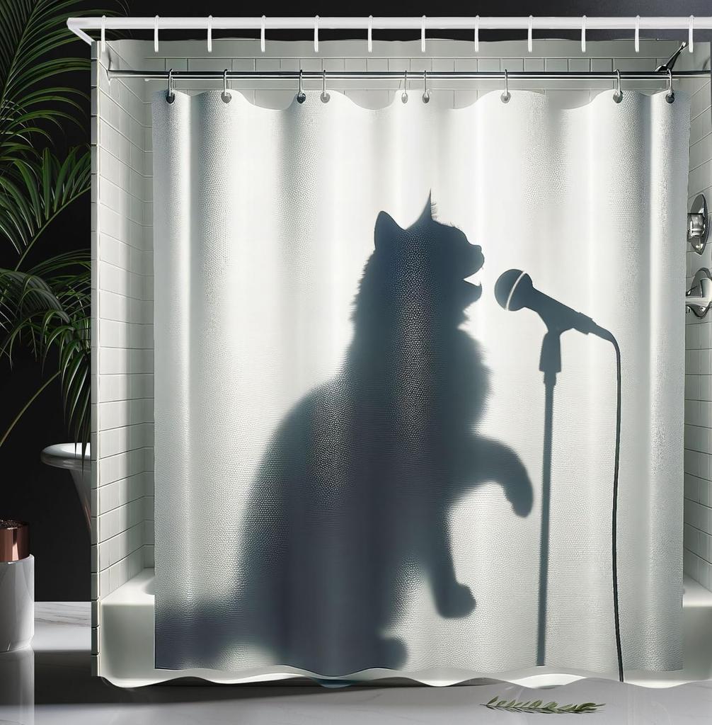 Adorable Cat Band Waterproof Shower Curtain - Cute Cartoon Cats Playing Music for a Fun and Whimsical Bathroom Decor