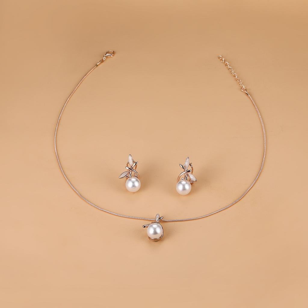 Classic Dragonfly Shell Powder Pearl Hook Earrings Necklace Jewelry Set Light Luxury Rustic Pendant Two-Piece Unisex Set