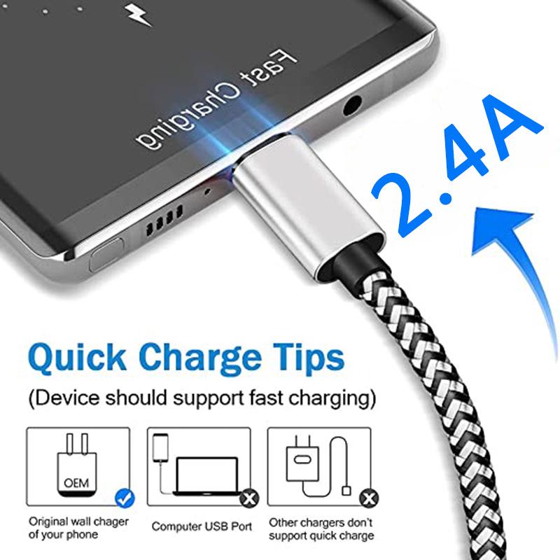 USB Type-C Braided Fast Charging Data Cable - 1.23m White, Compatible with Android and Huawei Devices