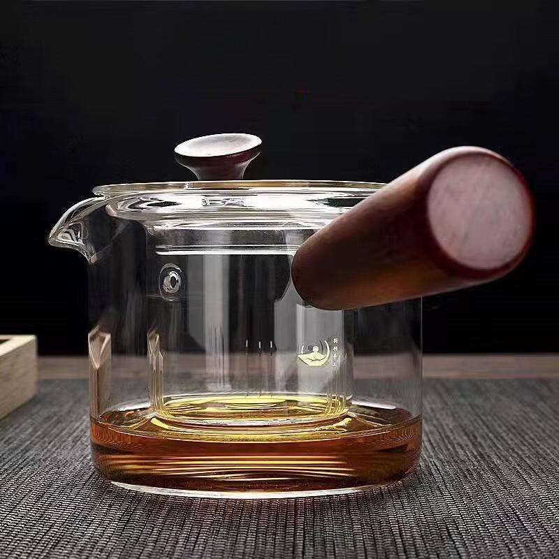 Shangqi Zhijue Glass Teapot with Wood Side Handle
