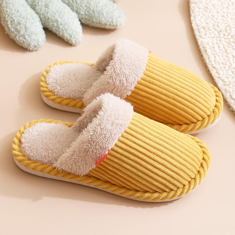 Warm Striped Non-Slip Fluffy Cotton Slippers for Men & Women