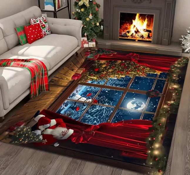 Christmas Theme Santa Claus Full Moon Night Mat Living Room Coffee Table Bedroom Door Mat Game Room Garden and Courtyard Carpet