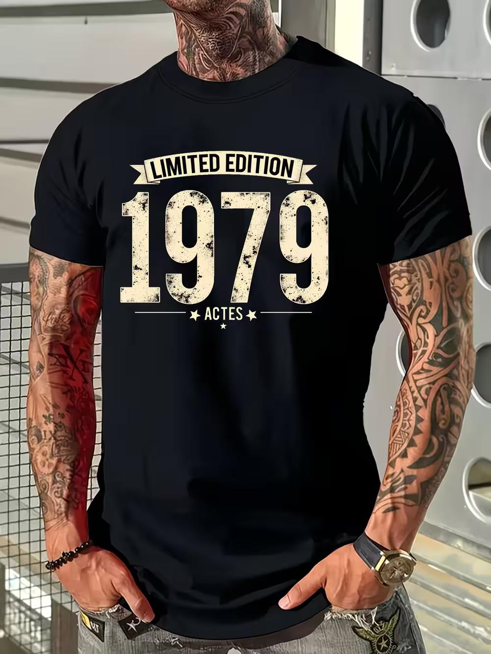 Мужская винтажная эксклюзивная футболка 1979 года - Черная ретро футболка 70-х с золотой надписью 70-х XL