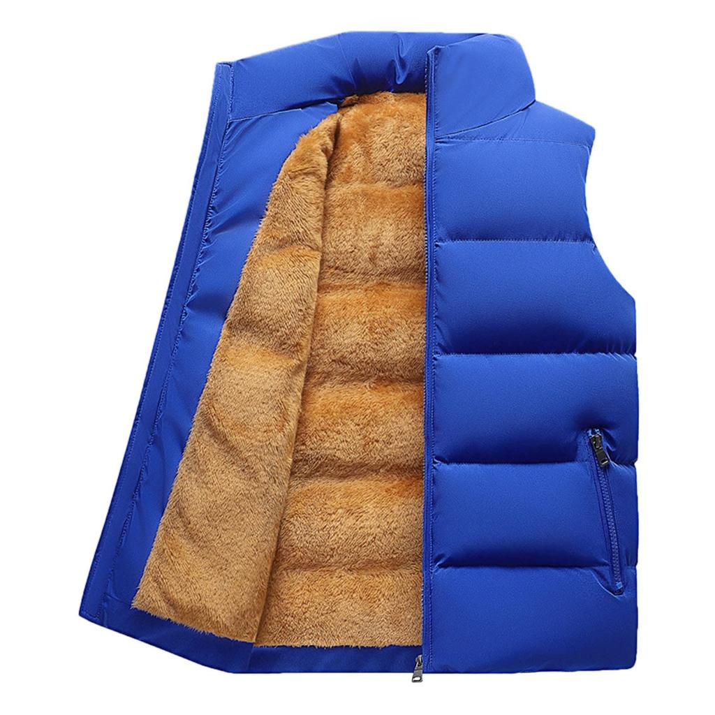 Mens Casual  Cardigan Sleeveless Velvet Solid Color Fleece Warm Quilted Jacket
