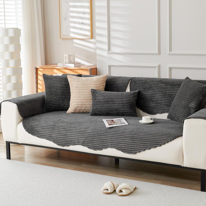 Winter Plush Simple Modern Sofa Cushion Seat Cushion Solid Color Sofa Cover Thickened Warm Non-Slip Sofa Cover Cloth Towel