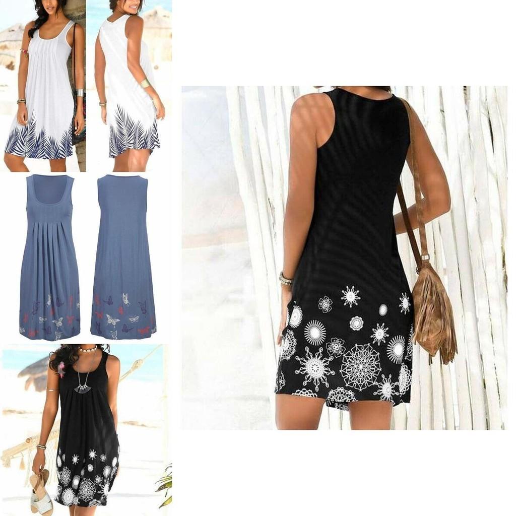 Stilvolles Damen Boho Sommer Strand Midi Kleid Mit Wunderschönem Blumendruck Und Lockerer Passform