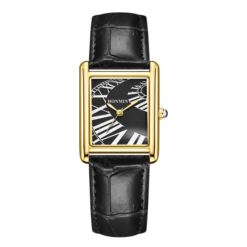 Men's Classic Minimalist Square Dial Leather Strap Waterproof Wristwatch