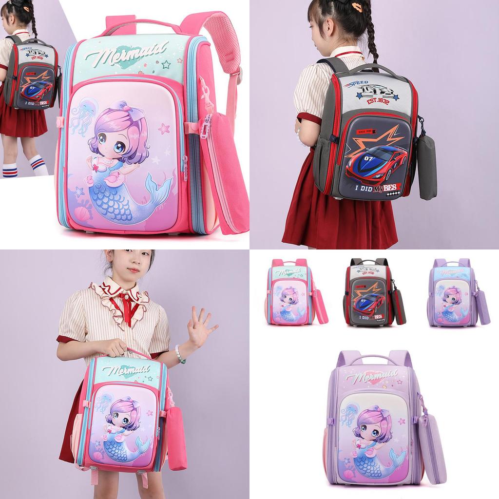 Adorable Lightweight Nylon School Backpack For Kids Grades 1 To 6 With Spacious Capacity