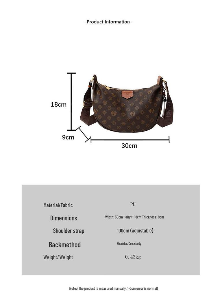 Elegant Women's 2025 Retro Monogram Dumpling Crossbody Handbag with Wide Strap and Large Capacity