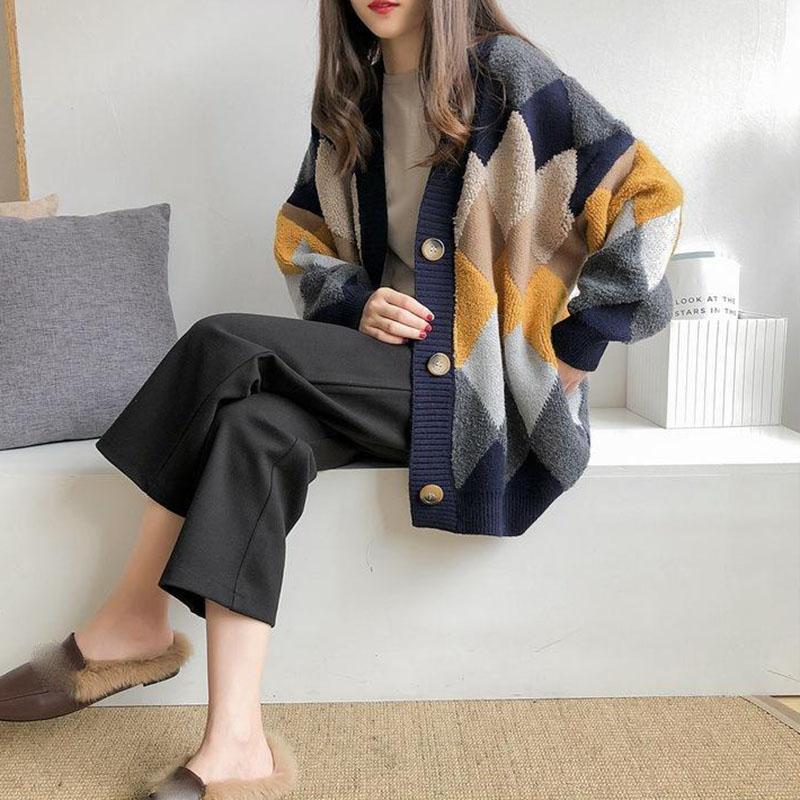 Knitted Cardigan Women's Plus Size Autumn and Winter Loose Thick Sweater Jacket Square Sweater Cardigan