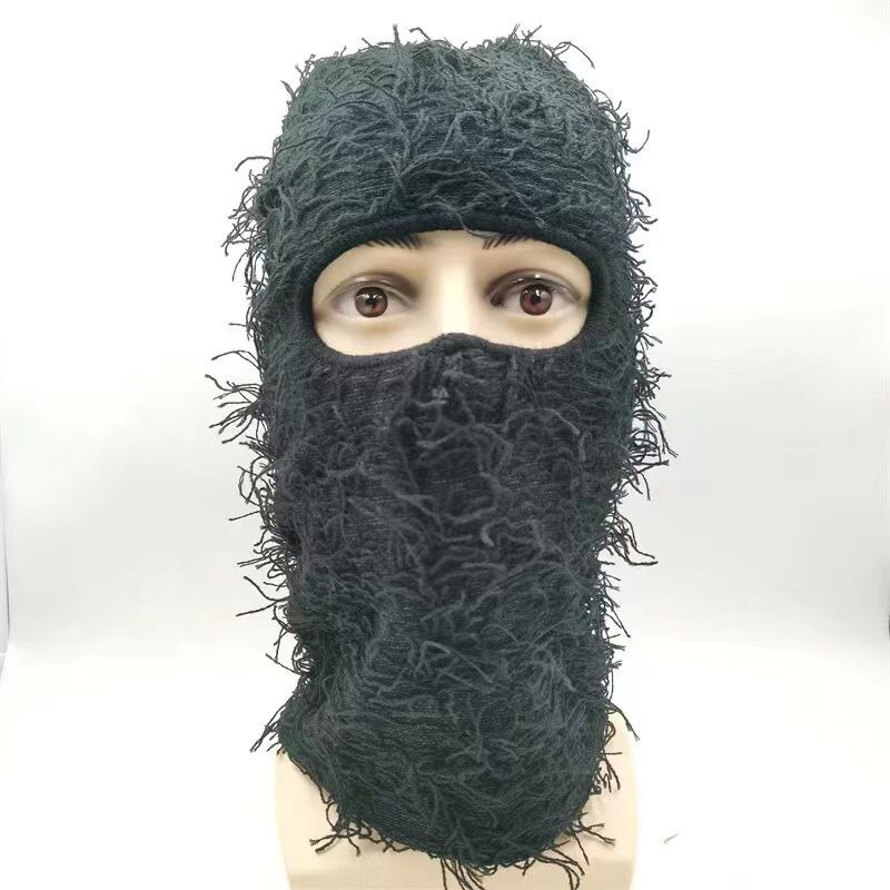 Winter Full Face Cover One Hole Storm Distressed Balaclava Designer Grassy Beanie Fuzzy Ski Mask чёрный