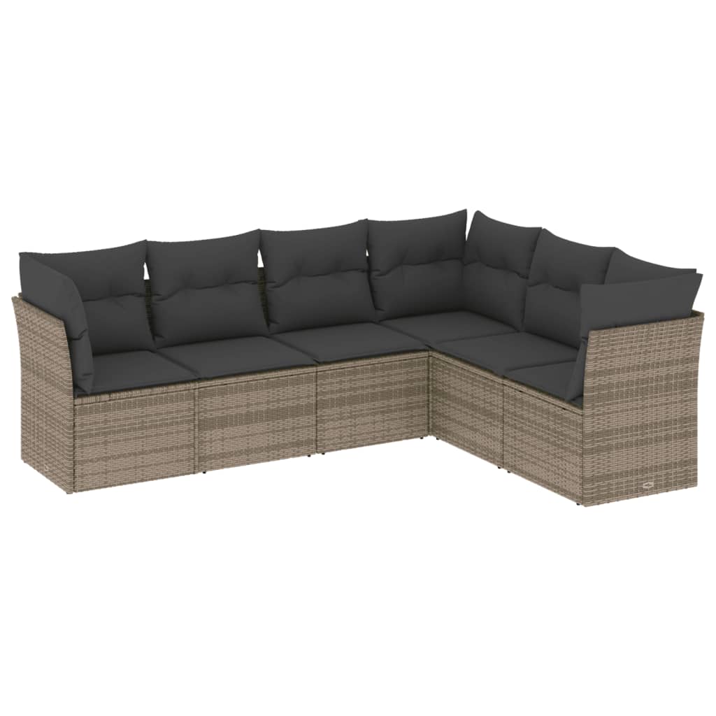 Vidaxl 6-Cz. Garden Furniture Set With Cushions, Grey, Poly Rattan