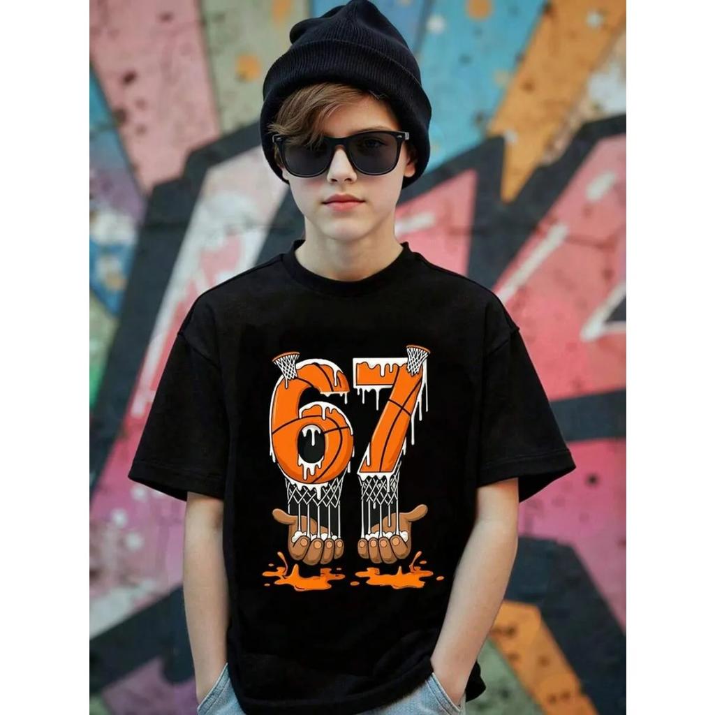 Fashion Children Funny 67 Meme Number Six Seven Print Short Sleeve Children T-Shirt Boy and Girl T-Shirts Round Neck Top Clothes