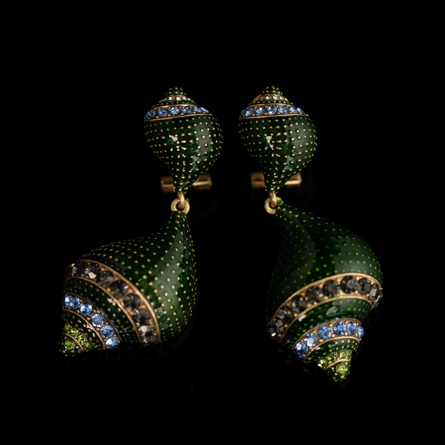 Средневековые Винтажные Высокая Мода Индивидуальность Темперамент Ретро Золотые Старуха, Зеленые Масло Капающее Полный Бриллиант Ракушки Серьги