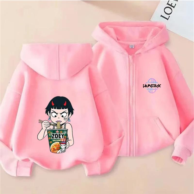 Christmas Gift Kids Zipper Hoodie Warm Fashion Interesting Creative Kpop Demon Hunters Cartoon Anime Comfortable Zipper Hoodies