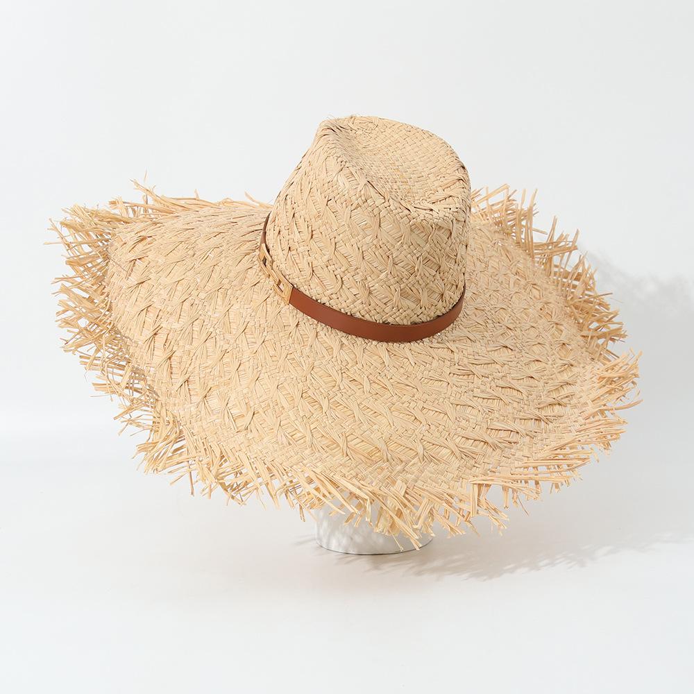 Big Brim Hand Woven Lafite Straw Hat Panama Sun Hat Seaside Vacation Fashion Rough Edge Design Sun Hat