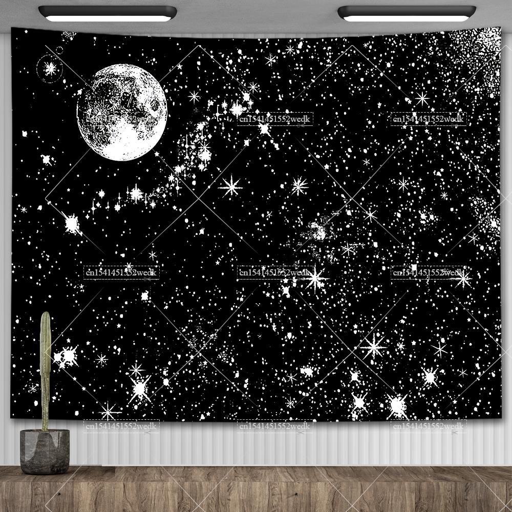 Boho Mountain Tapestry Landscape Tapestry Moon Starry Night Wall Hanging Tapestry Aesthetic Room Decor Backdrops Yoga Meditation