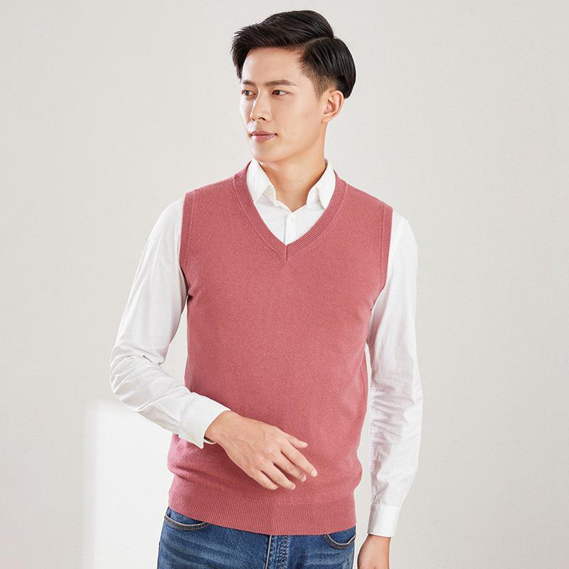 Men's Loose Fit Wool Crew Neck Sweater Vest - Sleeveless Pullover for Spring & Autumn