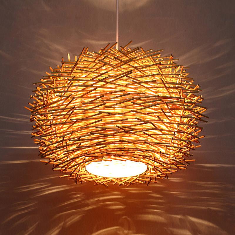 Bird Nest Pendant Lamp Rattan Wicker Wood Handmade Suspension Light Hotel Cafe Living Dining Room Hanging Ceiling Chandelier