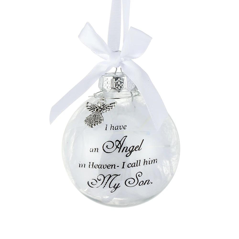 8cm Feather Ball I Have An Angel In Heaven I Call Her/Him Mom Dad Memorial Ornament Christmas Tree Hanging Ornaments Supplies
