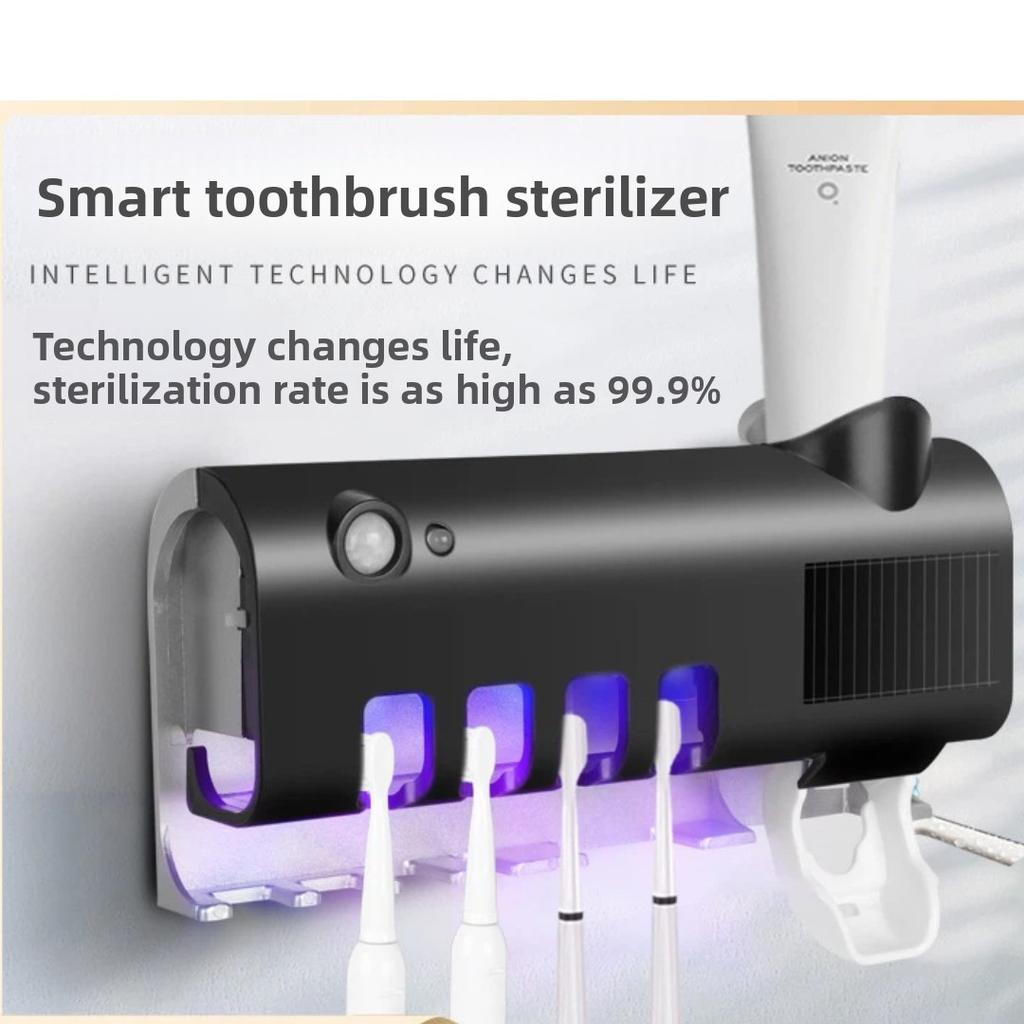 Smart UV Toothbrush Sanitizer, Wall Mounted Toothbrush Sterilizer with Automatic Toothpaste Dispenser
