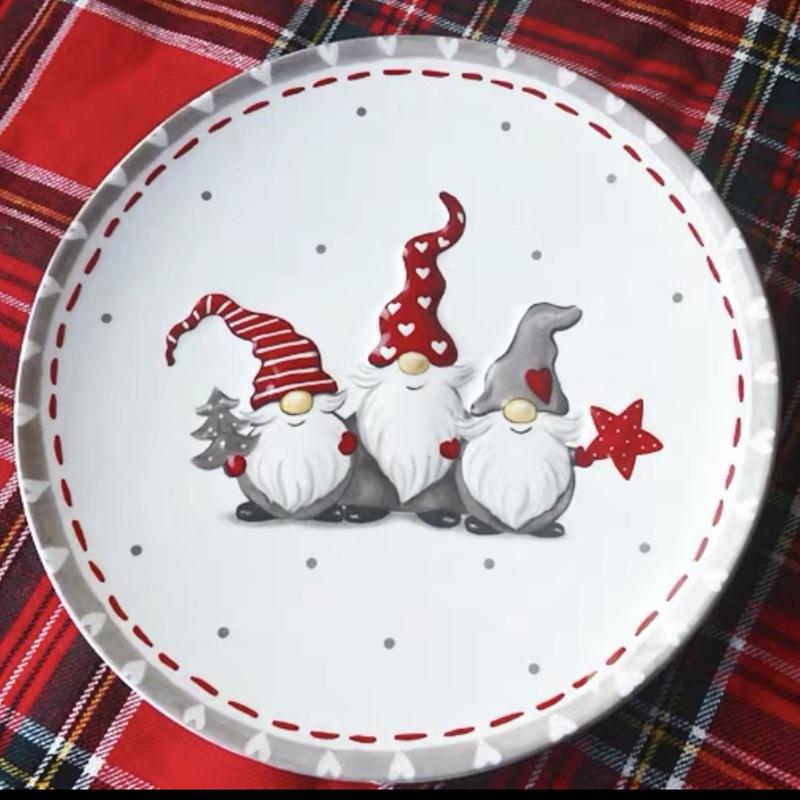 Christmas ceramic double-layer string plate three-layer snowman snack plate husband cake fruit plate dessert plate tableware set