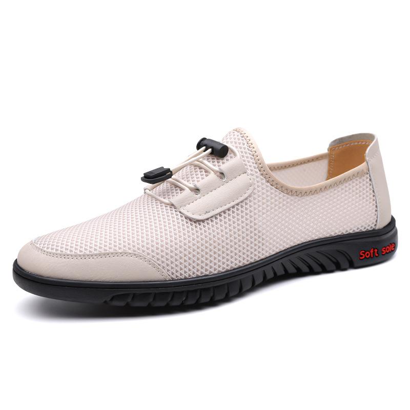 Summer men's fly-woven mesh breathable one-pedal casual shoes men's hollow breathable hand leather shoes