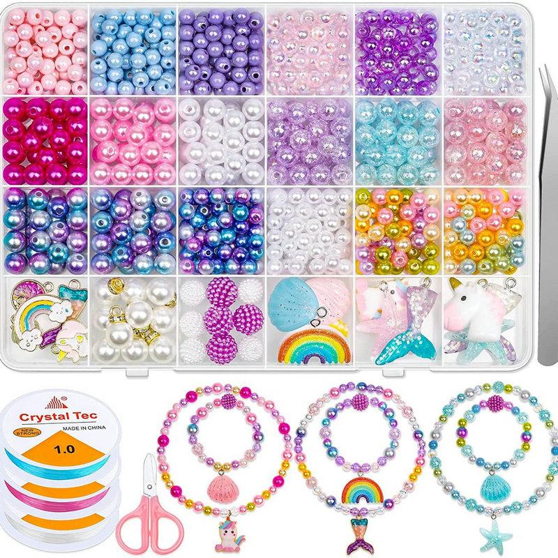 Gradient Pearls Beads Kit Rainbow ABS Pearl Beads Bracelet Making Kit for DIY Earrings Necklaces Bracelets Jewelry Making Craft