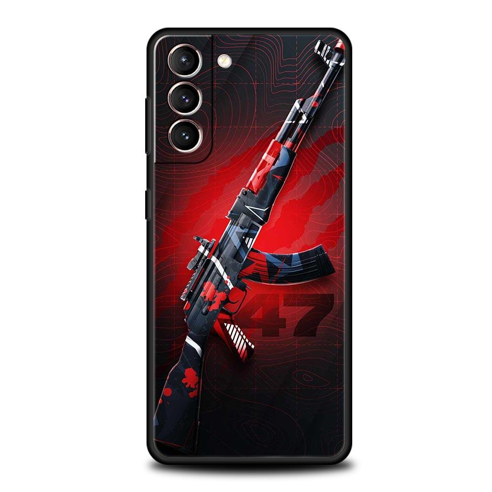 AK47 Handgun Gun BUllets Phone Case For Samsung Galaxy S23 Ultra S22 S21 S20 FE 5G S10 S10E S9 S8 Plus Note 20 Soft Black Cover