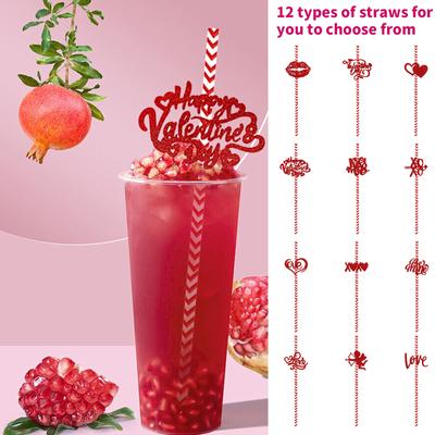 24 Valentine's Day Paper Straws Disposable Straw Decoration Disposable Paper Straw Party Decoration Supplies