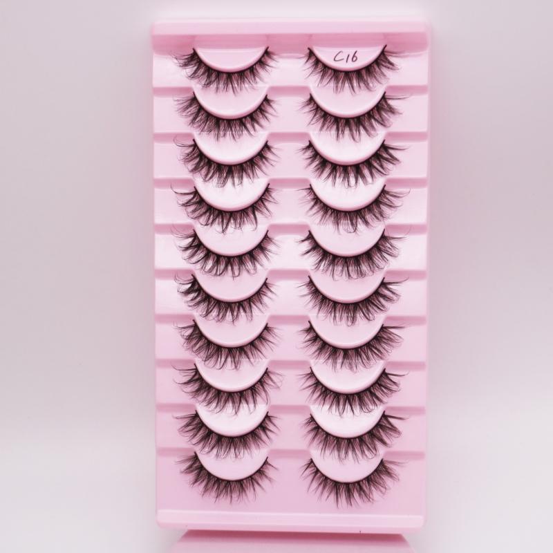 Low Price Glitter Lashes Natural Fluffy Half Lashes Faux Mink Korean Pbt Fiber 10 Pairs 12mm Mink Eyelashes
