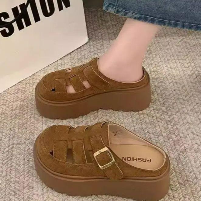 

[FF] Ou Ruofeng candy color thick sole height increase Mary Jane bag head drag summer beach shoes 40