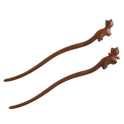 Pasador Único Forma de Gatos Adorno para la Cabeza Elegante Pinza para el Cabello Textura de Madera Accesorio para Peinar el Cabello Joyería para el Cabello para Cualquier Ocasión