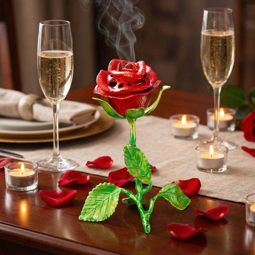 Handcrafted Incense Burner Sturdy Incense Holder Romantic Rose Statue Gifts Living Room